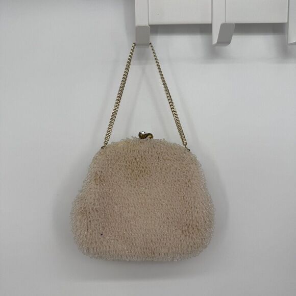 Bags by Josef Vintage Ivory Beaded Clutch Evening Bag Satin 50s Crystal Clasp - Picture 1 of 11